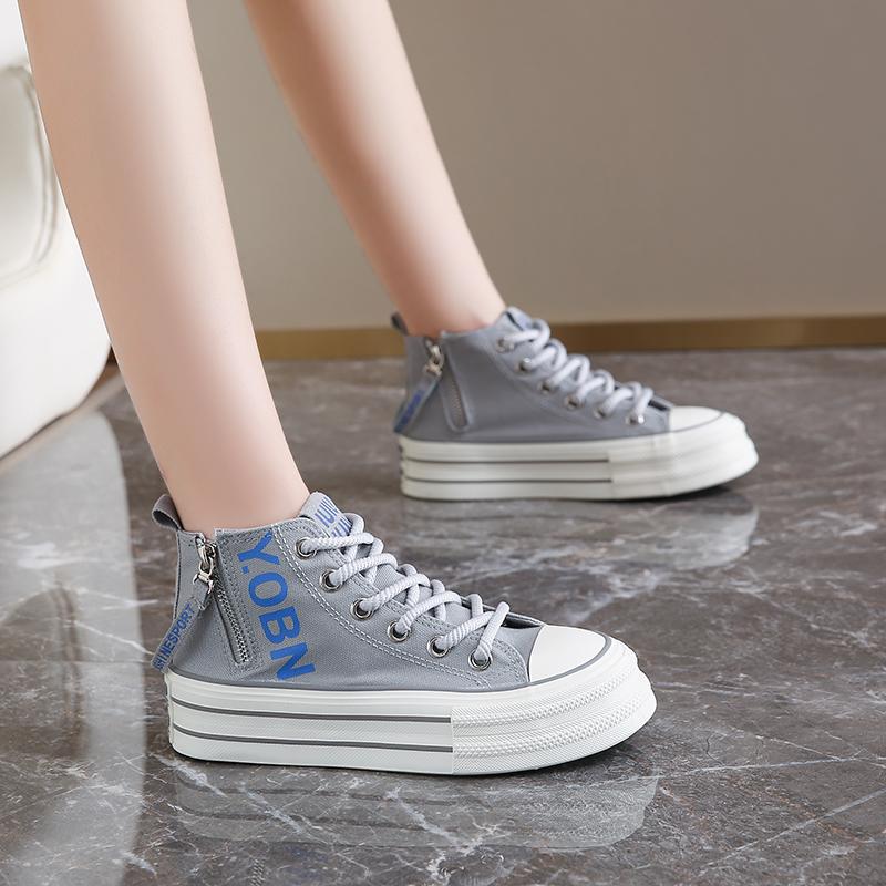 CRLAYDK 2024 Fall Women's Canvas Platform Shoes Classic High Top Zipper Tennis Fashion Casual Slip On Sneakers for Walking