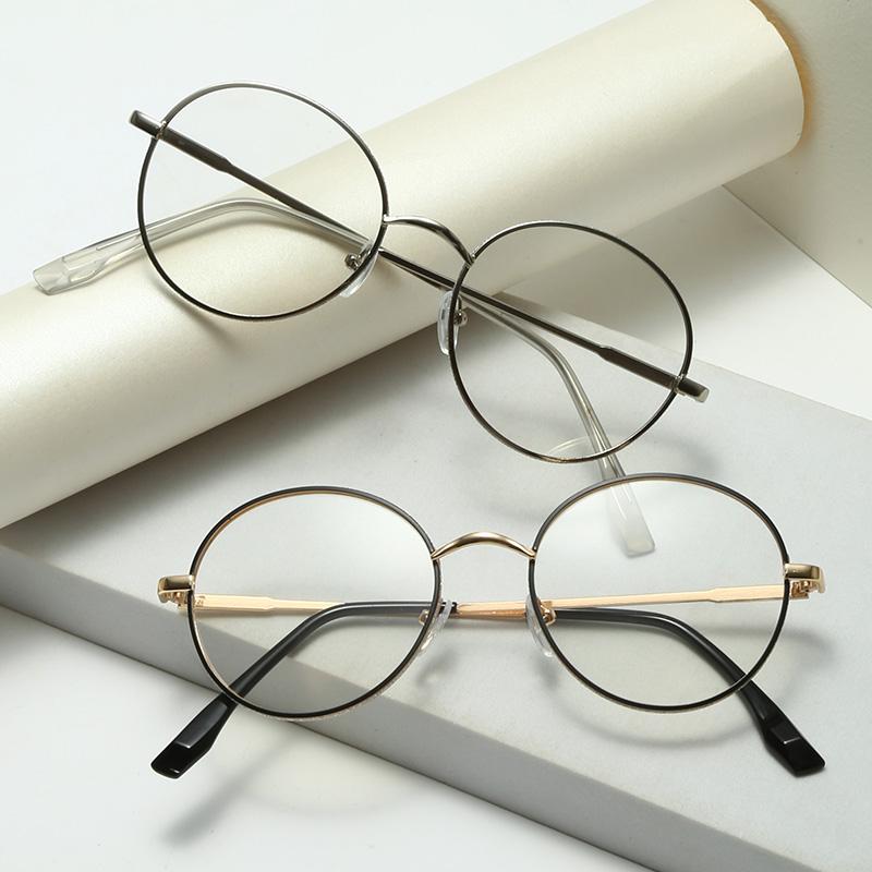 Fashion Vintage Men Women Metal Frame Glasses Pochromic Retro Oversized Round Circle Eyeglasses Outdoor Driving Eyewear