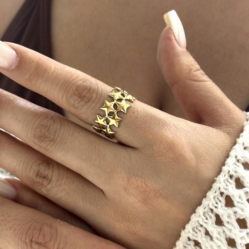 European and American Fashion Shell Starfish Open Rings For Women Gold Color Stainless Steel Adjustable Ring Party Jewelry Gift