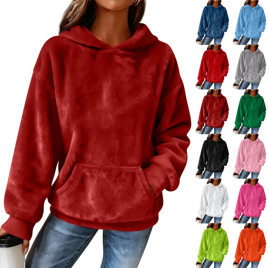 Women's Hooded Long Sleeve Printed Flannel Top Hooded Sweatshirt