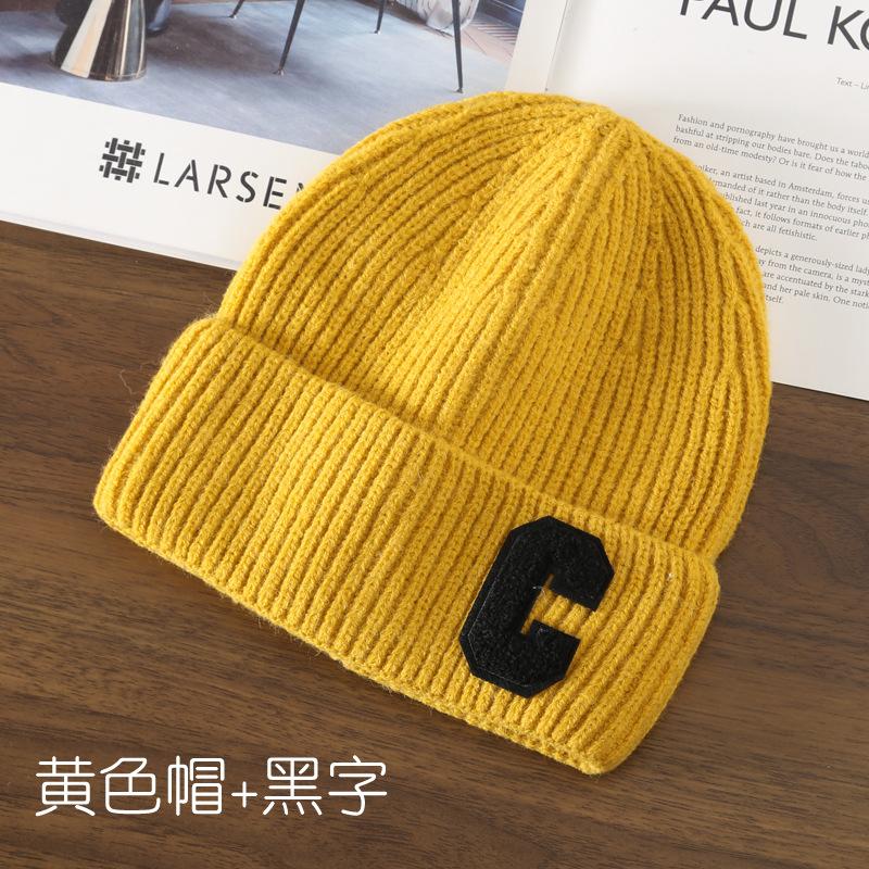 Autumn and Winter Letter Embroidery Big C Student Couple Knitted Hat Outdoor Warm and Cold Wool Hat