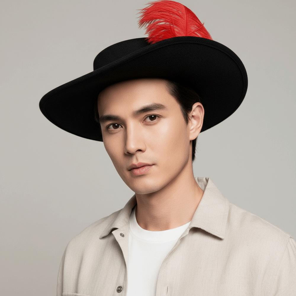 Felt Feather Stage Cap Artificial Feather Masquerade Headwear Cavalier Top Hat Stage Performance