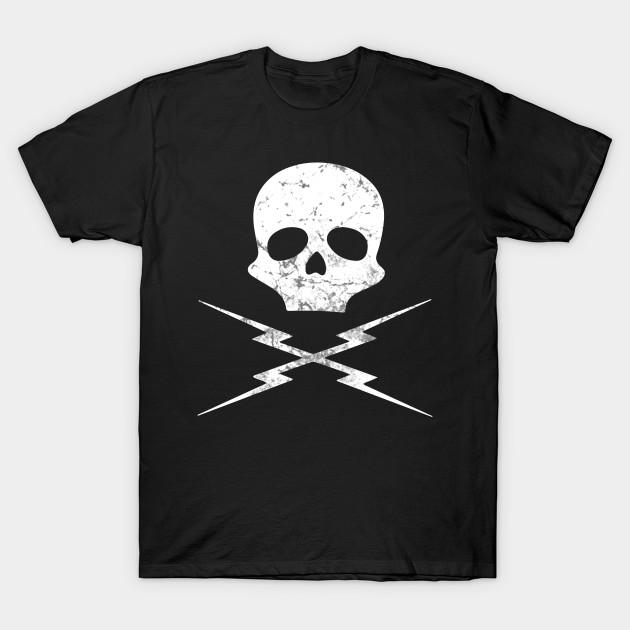 Men Black Print T-shirt Death Proof Skull And Lightning Bolts No-Cut Transfer Paper Print Cotton Tshirt S чёрный