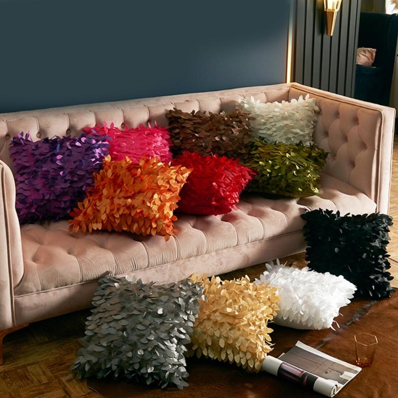 Pillow Cover 42x42cm Soft Decorative 3D Leaf Cushion Case Unique Touching For Sofa Couch Bed In Living Room