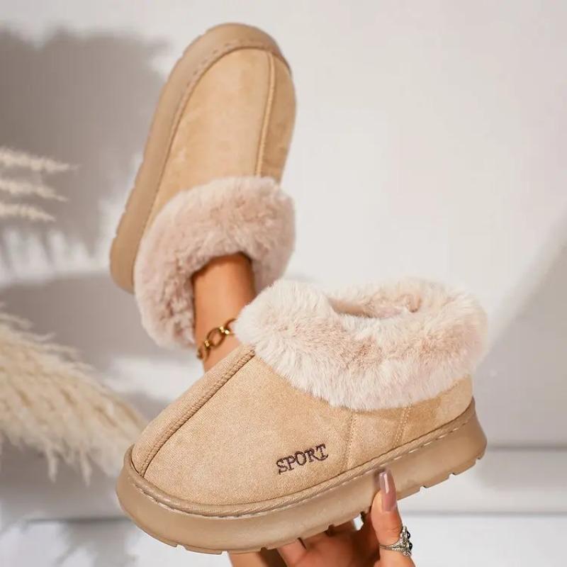 Anti-slip Thick Plush Snow Boots Women Faux Suede Platform Fur Winter Boots Woman Slip On Warm Cotton Padded Shoes Female