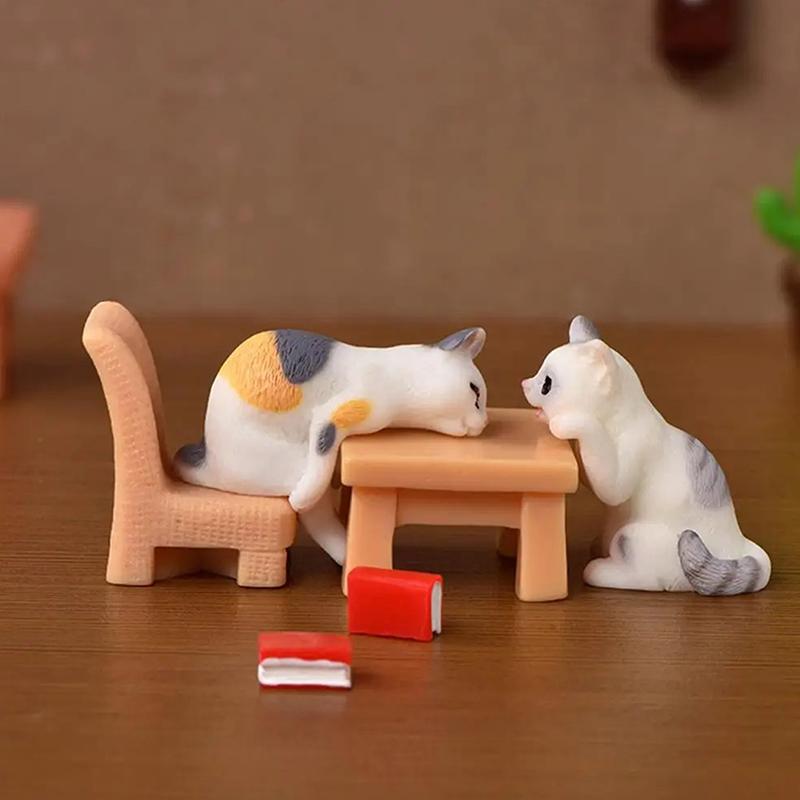 Kawaii Mini Cat Ornament Garden Kitten Statue Gift Miniatures Cat Kitten Family Cat Decorative Figurines Cute Crafts
