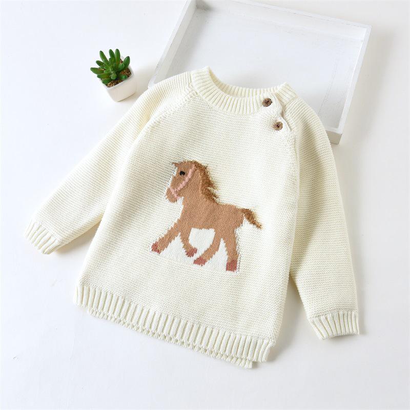 Girls  Fleece-Lined Knitted Sweater - Autumn/Winter Korean Style 90 cm