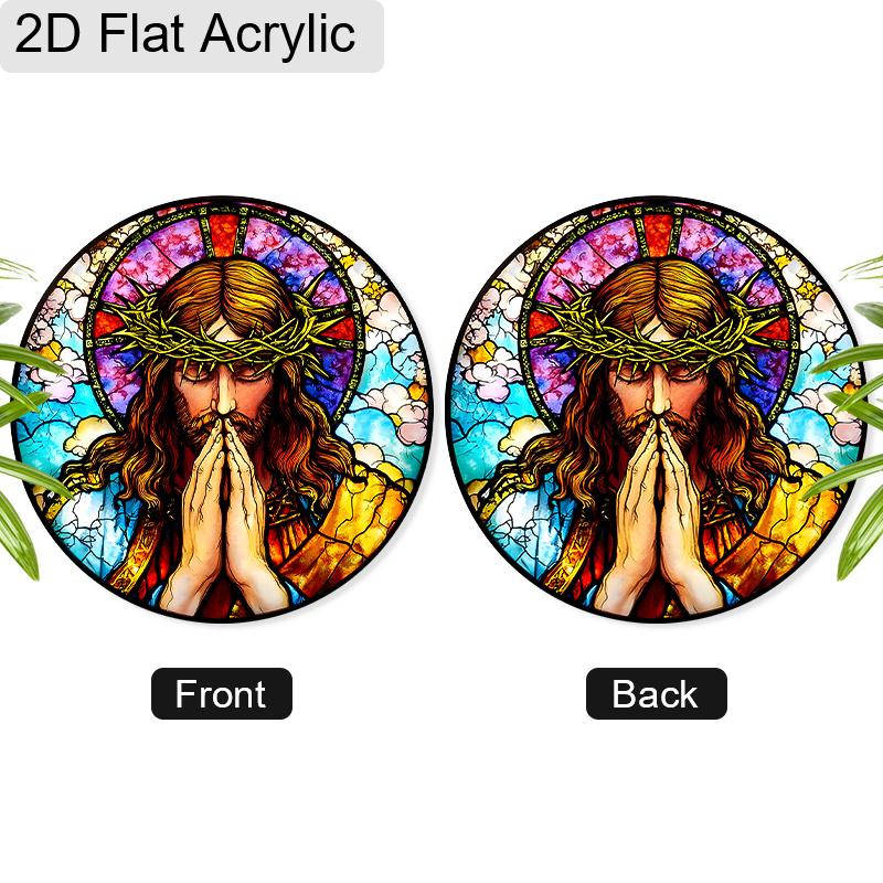 Acrylic Jesus Christ with Crown of Thorns Suncatcher, Stained Glass Effect Window Hanging Ornament for Religious Christian Decor Gifts