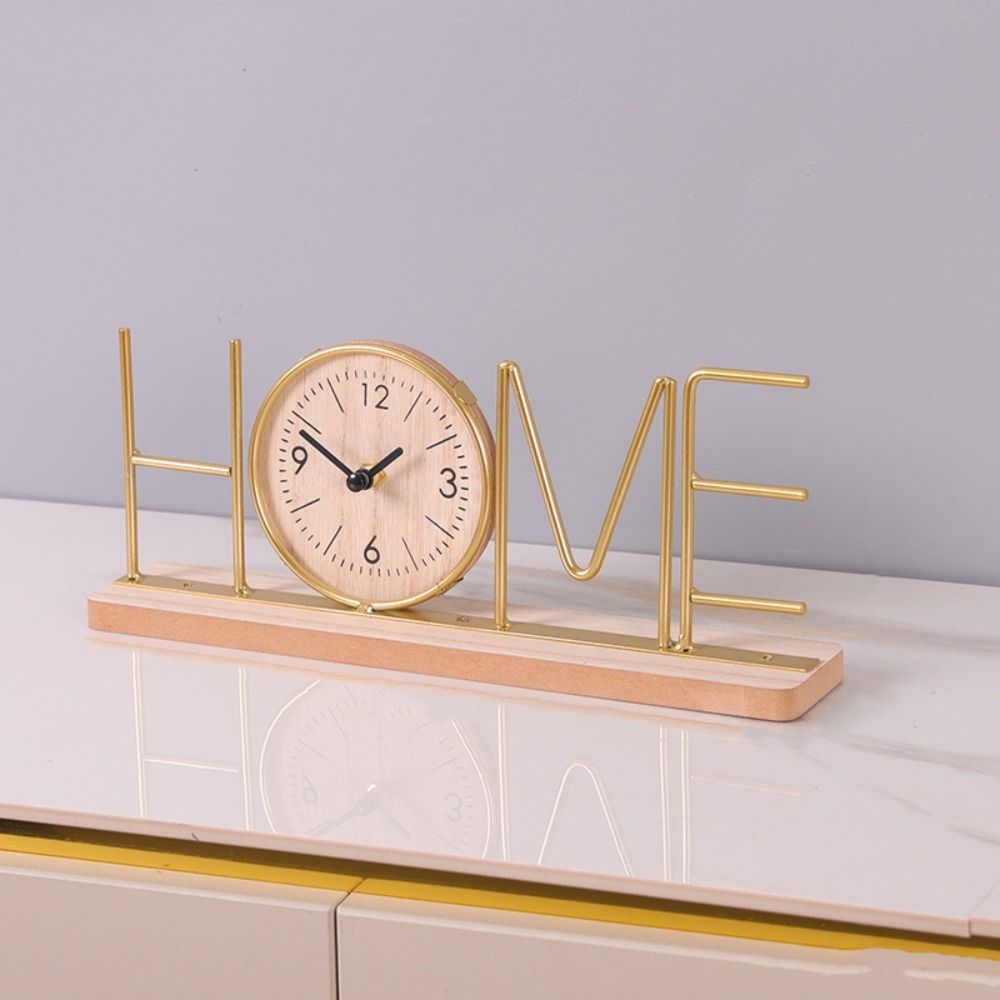 Battery Powered European Desk Clock Creative Wood Retro Clock Iron Craft Clock  Living Room Decor