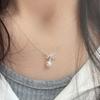 Small and fresh temperament S925 sterling silver bow bead necklace female sweet pink diamond collarbone chain