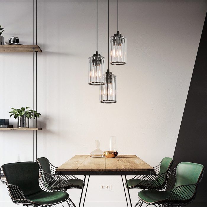 Lampe à suspension - NETTLIFE - 3 flammes - cristal noir - 3×E27 - Ø20×H140 cm
