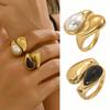 Simple Adjustable Opening Rings Fashion Geometric Pearls Rings Copper Texture Suitable for Wedding and Parties Wear