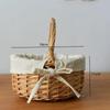 Handmade Wicker Basket with Handle Sundries Pastoral Style Picnic Storage Basket Hand Woven Rattan Flower Basket Home Decoration