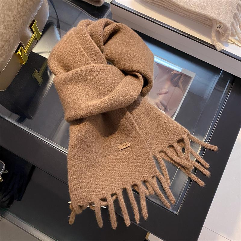 Pure Wool Scarf Women's Winter High End Tassel Warm Short Small Scarf