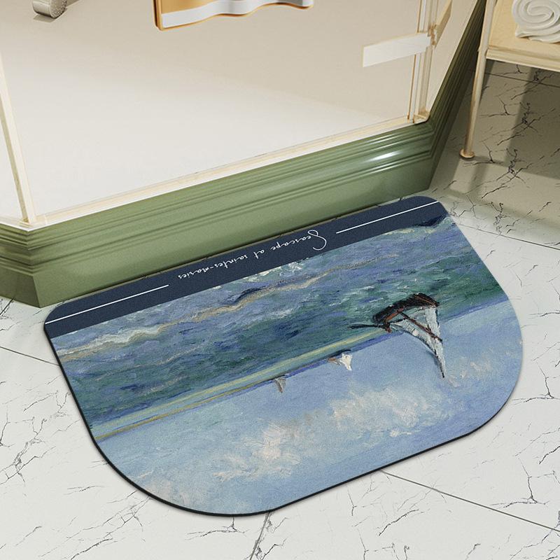 Oil Painting Bathroom Foot Mat Anti-slip Absorbent Carpet Bathroom Foot Mat Toilet Entrance Diatom Mud Cushion