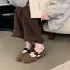 2025 Autumn and Winter New French Retro Square Head Plush Warm Shoes Women Wear Fairy Wind Flat Bottom Fluffy Shoes