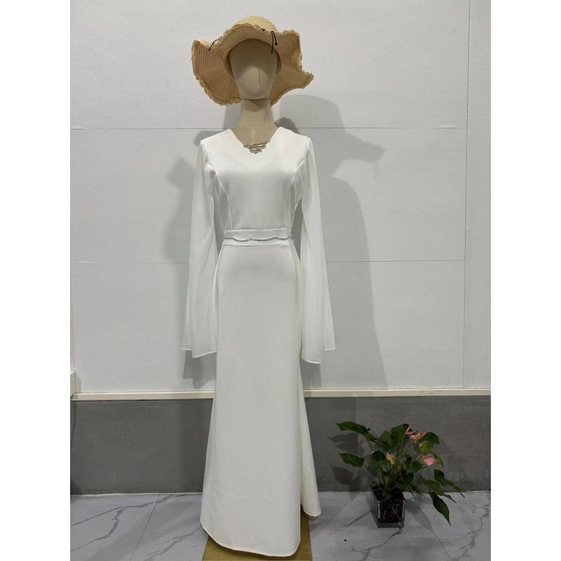 

Western Style New Fashion V-neck Long sleeve Sheath Dress V-Neck Buttocks Wrapped Dress White 2XL