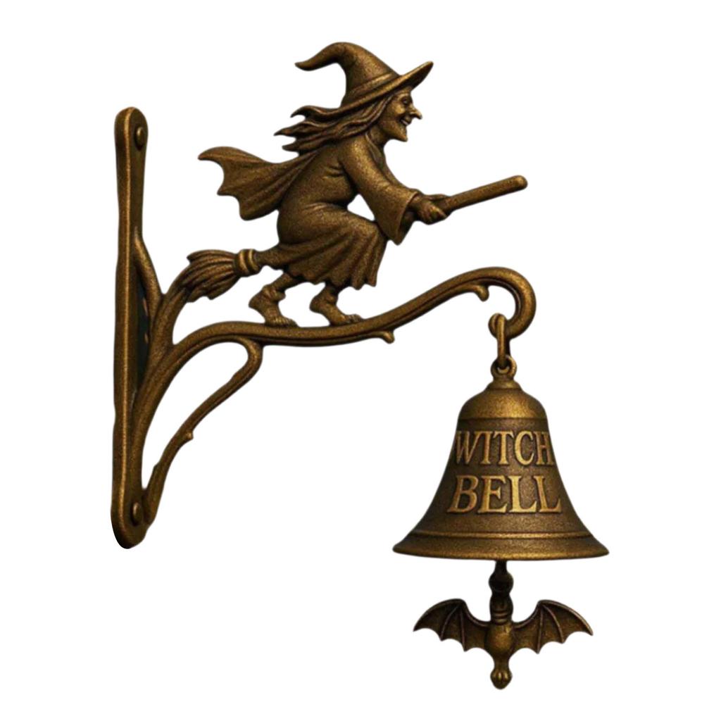 Halloween Witch Bells Multi-Purpose Broom-Riding Witch Bell Wear Resist Resin Broom Witch Doorbells for Door Decorative Hanger