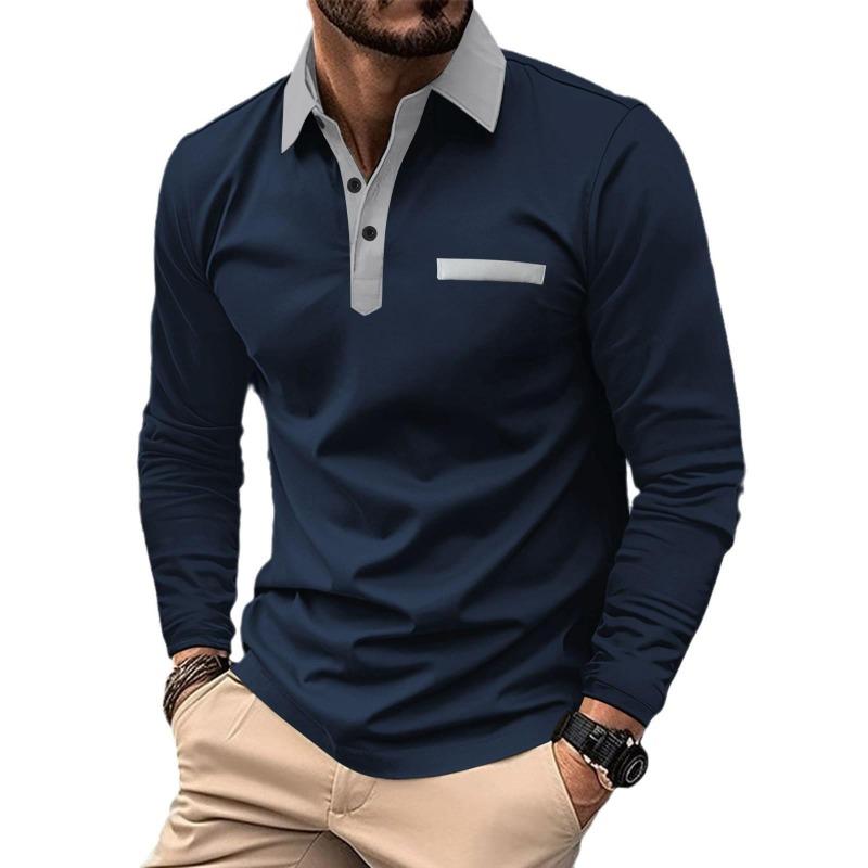 Autumn new men's casual buttons lapel pocket solid color long sleeves