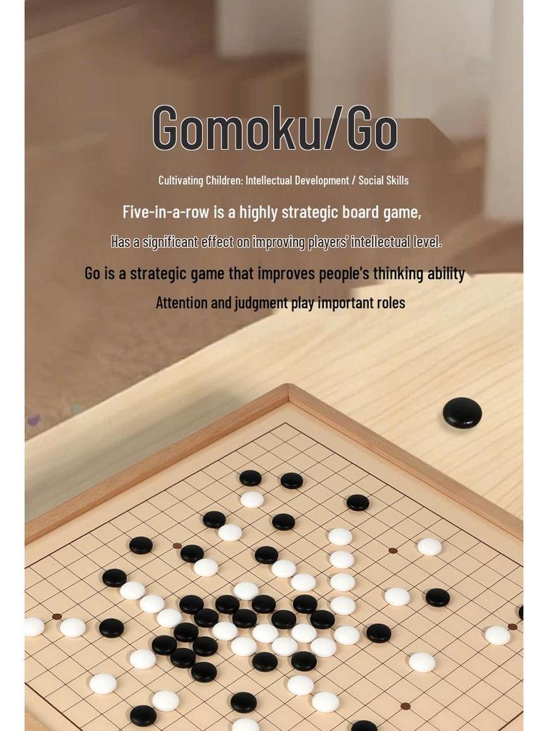 Double-Sided 4-in-1 Wooden Game Set: Chess, Five-in-a-Row, Go, Bowling - Children's Educational Toy