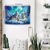 Wolf Tapestry Wall Hanging, Wolves Howling At Full Moon With Aurora Borealis, Snowy Mountain Landscape Tapestry For Living Room