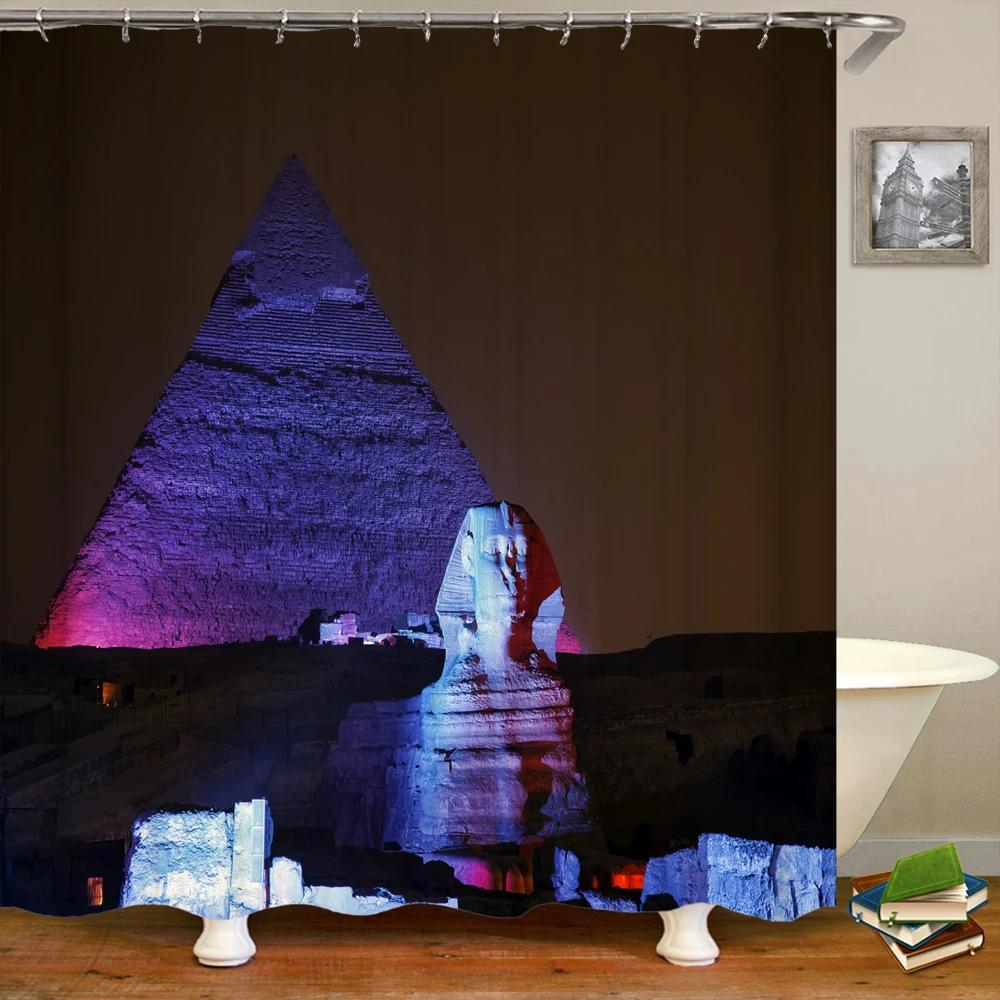Starověký Egypt Pyramidy Sprchové závěsy Koupelnový závěs Retro nástěnná malba Pouštní krajina Frabic Vodotěsný Polyesterový Koupelnový závěs
