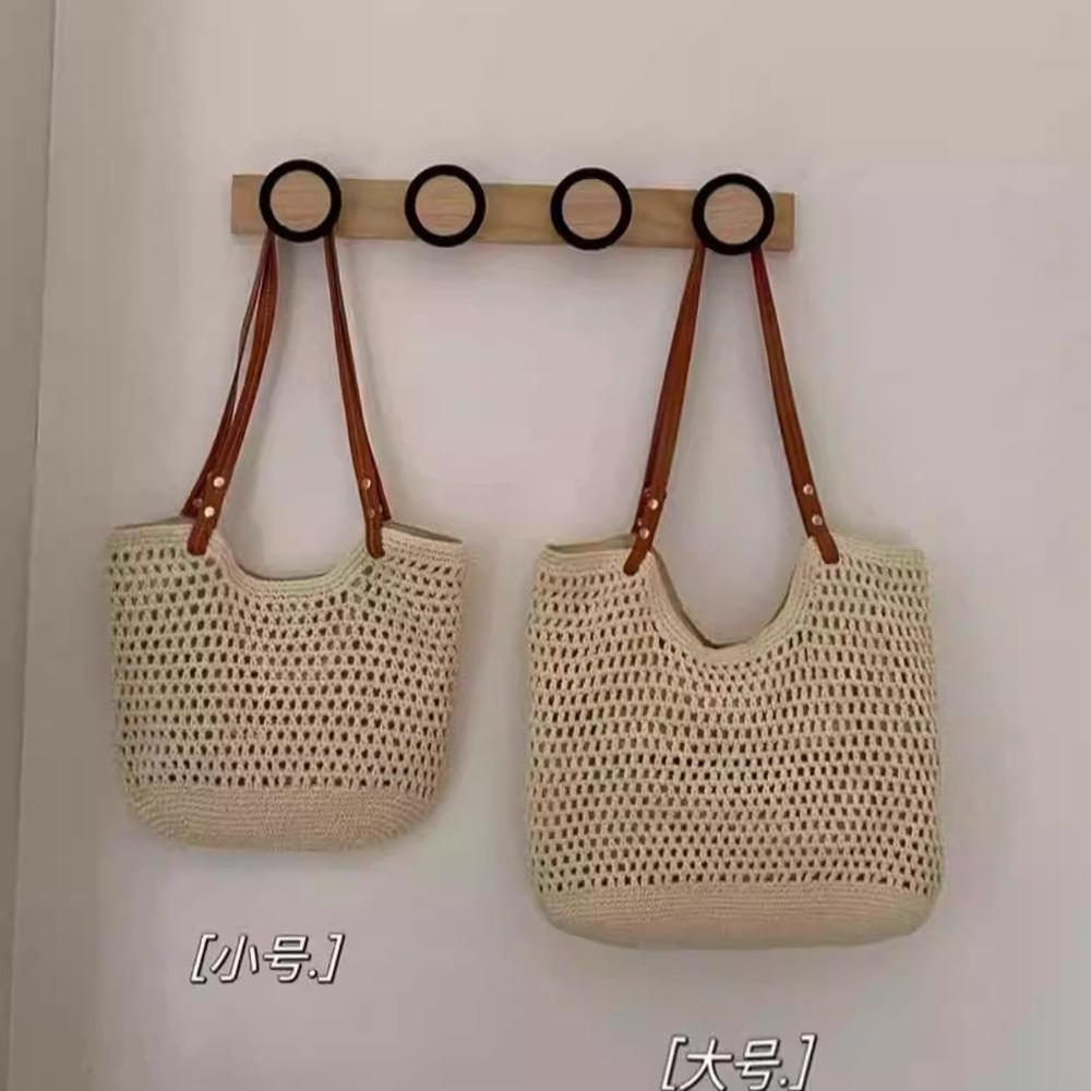 Summer straw bag woven bag 2025 new lazy wind French hollow grid large capacity seaside shoulder beach bag