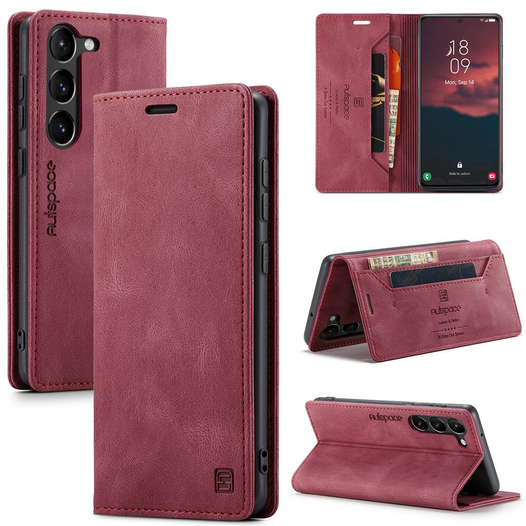 Premium Vintage Leather Wallet Case for Samsung Galaxy S23 - Flip Cover with Card Slots, Shockproof Retro Style (4 Colors)