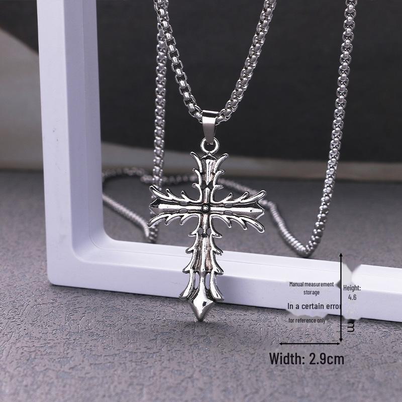 

Ожерелье с подвеской в виде креста из титановой стали в европейском и американском стиле — простое, ретро, не выцветающее украшение