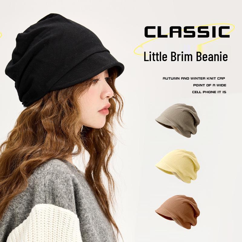 Women's 2023 Small Brim Stacked Beanie: Autumn/Winter Head-Wrapping Wool Hat for a Slimmer Look