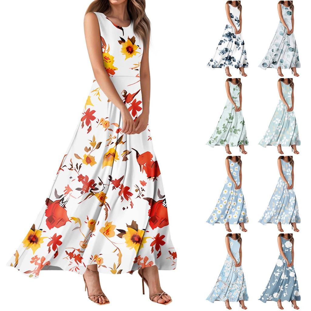 Damen Sommerkleider Lässige Maxikleider Niedliche Blumen-Maxikleider Hochzeitsgastkleider Chiffon Fließende Kleider