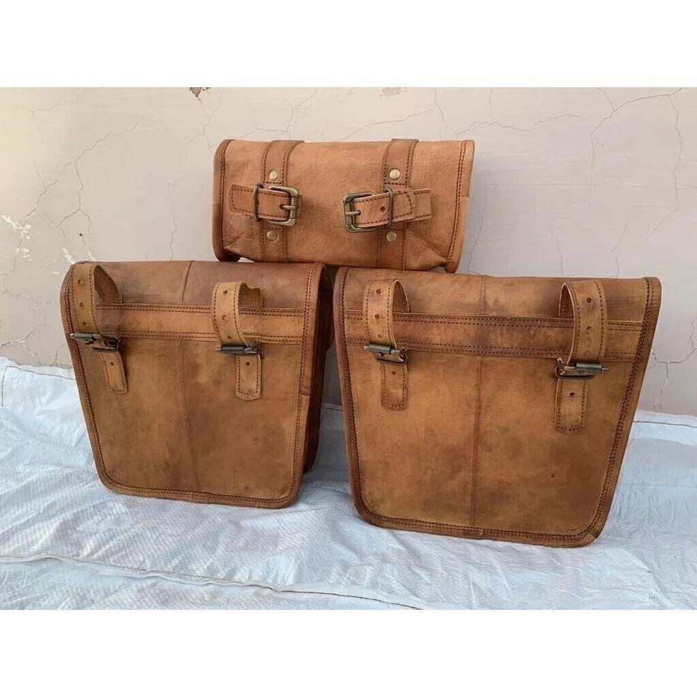 Combo Side Motorcycle Saddle Bag Tool Bags Saddlebag Luggage Leather Universal