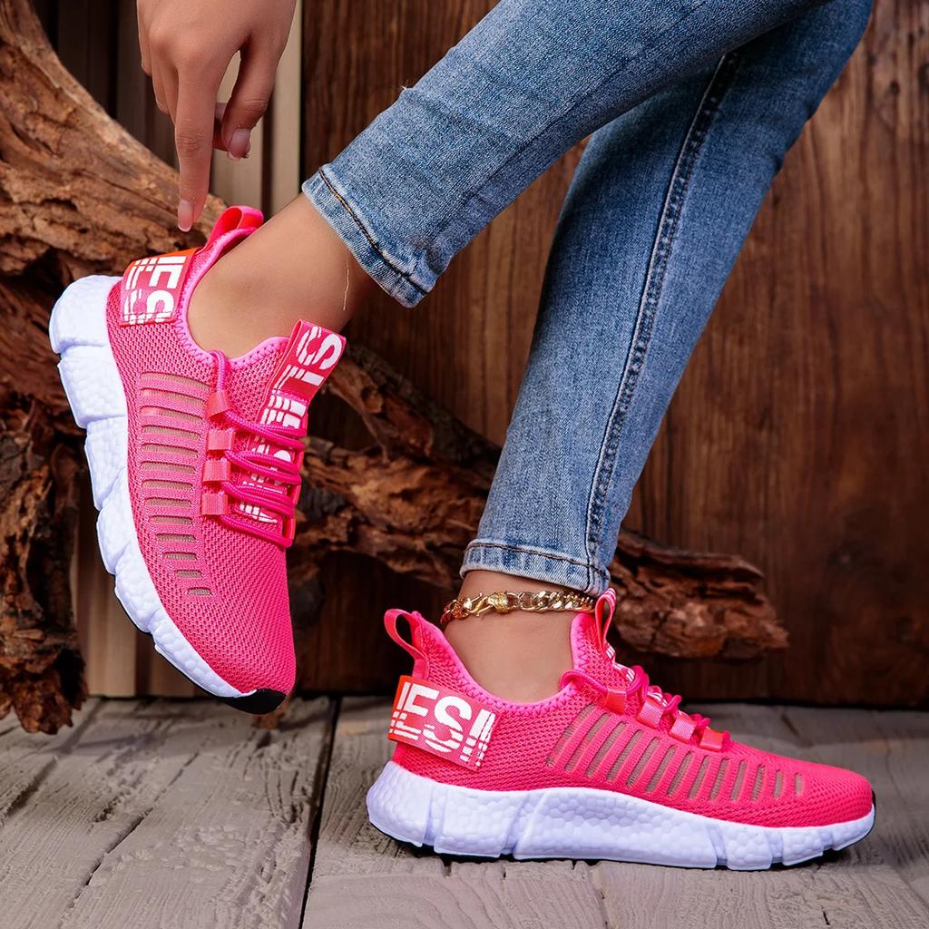 Shoes of Woman Ultra Breathable Trendy Knitted Mesh Lace Up Shoes Comfort Aesthetics Outings Walking Women's Casual Sneaker