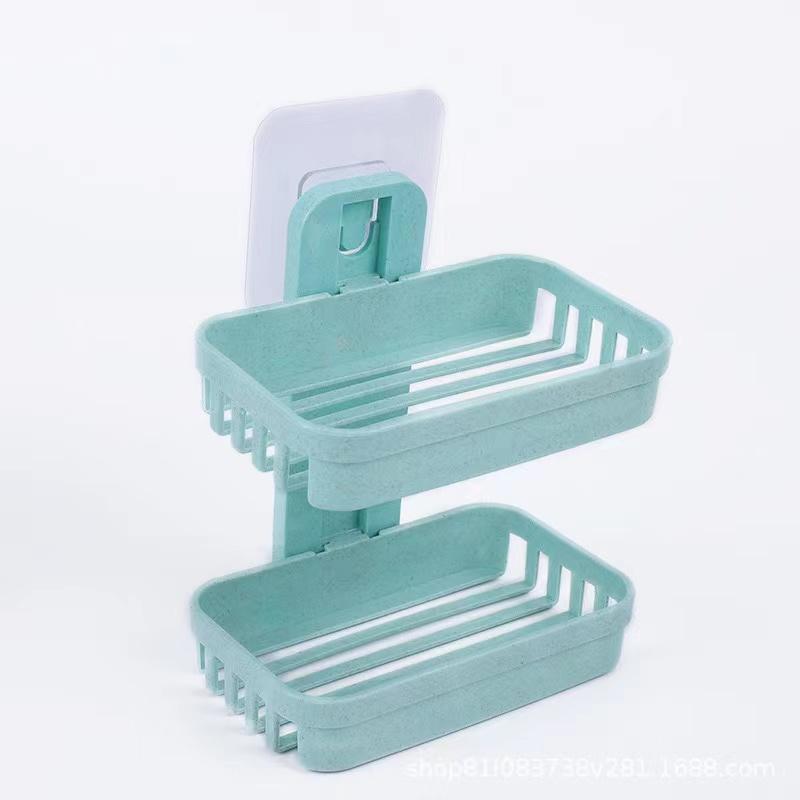 

1 шт. Настенный двухслойный держатель для мыла со сливным ящиком и держателем для губки-организуйте туалетные принадлежности и шампунь, держите ванную комнату в чистоте и порядке