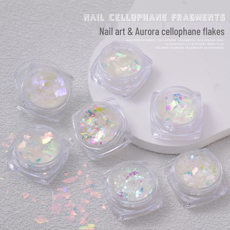 Summer Nail Art Ice Glass Stickers: Irregular Aurora Fantasy Candy Paper Sequins