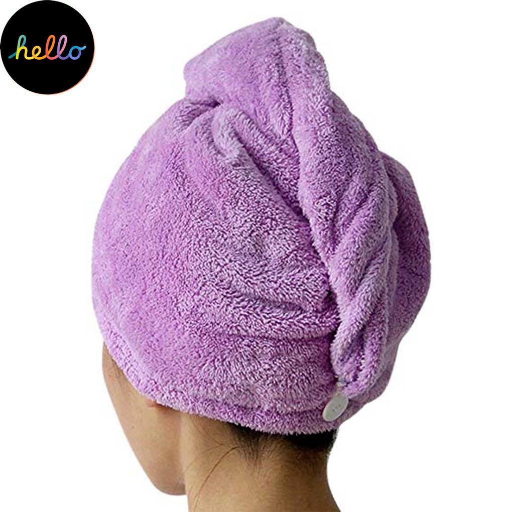 Coral Velvet Hair Drying Towel Ultra Absorbent Twist Head Turban Drying Cap Bat ng Button Hat