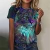 Summer Round Neck 3D Cat Pattern Print Top Fashionable Casual Short Sleeved Women's T-shirts