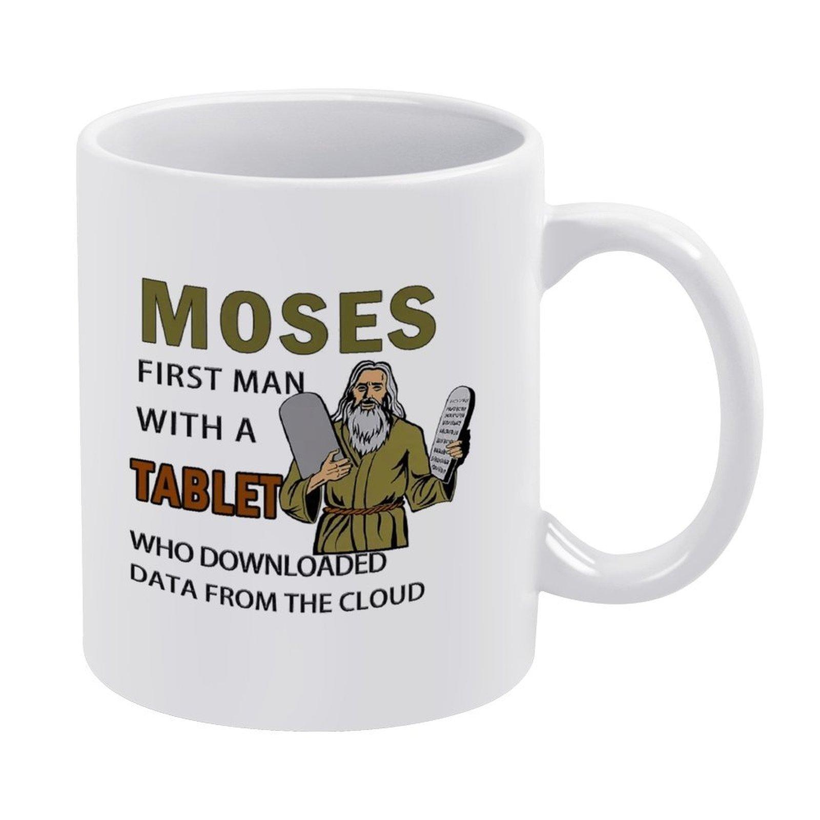 

1pc 11oz white ceramic coffee mug, double-sided printed fun look, modern clean shape, sturdy cup for work and home