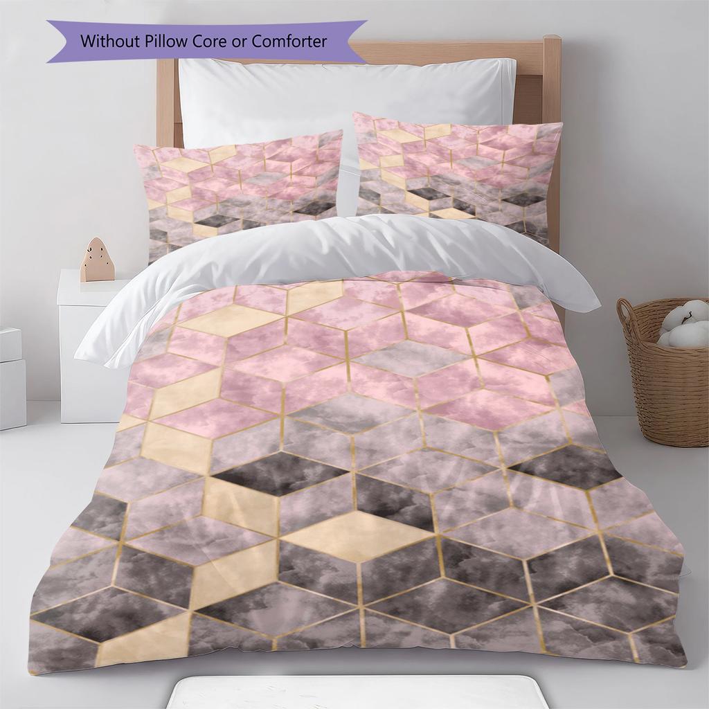 Geometric Marble Pattern Bedding Quilt Set Quilt Cover Pillowcase Home Decoration Gift (1 * duvet cover + 2 * pillowcase, without core)