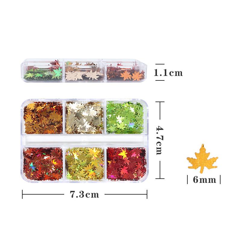 1 Set Shiny Mix Laser Nail Flakes 3D Leaf Nail Decoration 6 Grids Holographic Red Leaves Nail Glitter Sequins