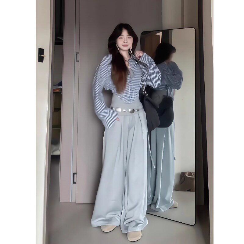 Plus-Size Korean-Style Elegant Design Plaid Long-Sleeve Shirt for Women, New Autumn/Winter Slimming Top Fake two-piece top M