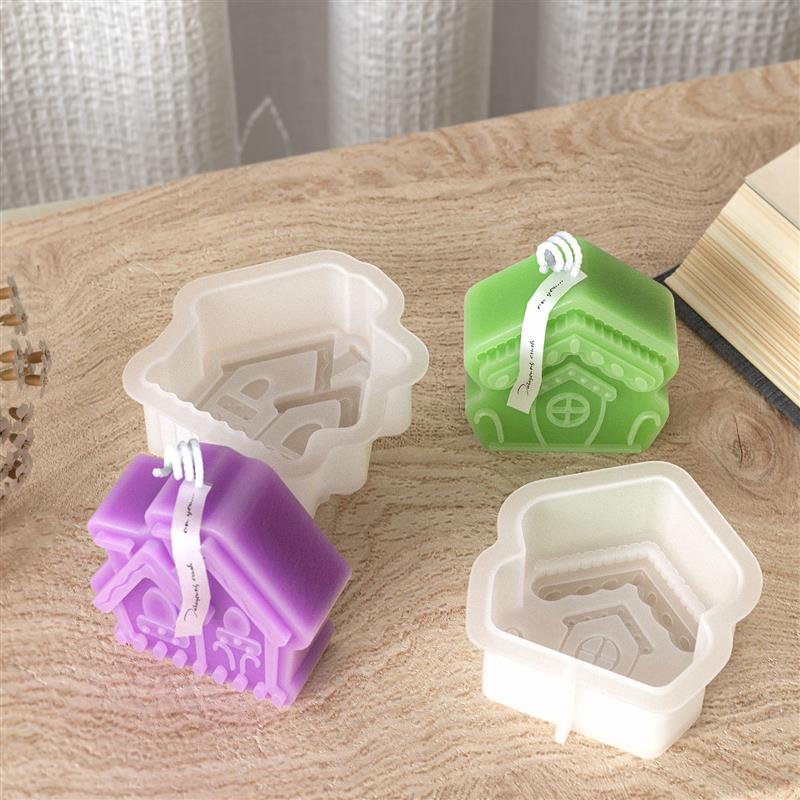 Resin Casting Molds 3D Cartoon House Silicone Candle Molds Mini Houses Plaster Concrete Cement Mould Soap Mold