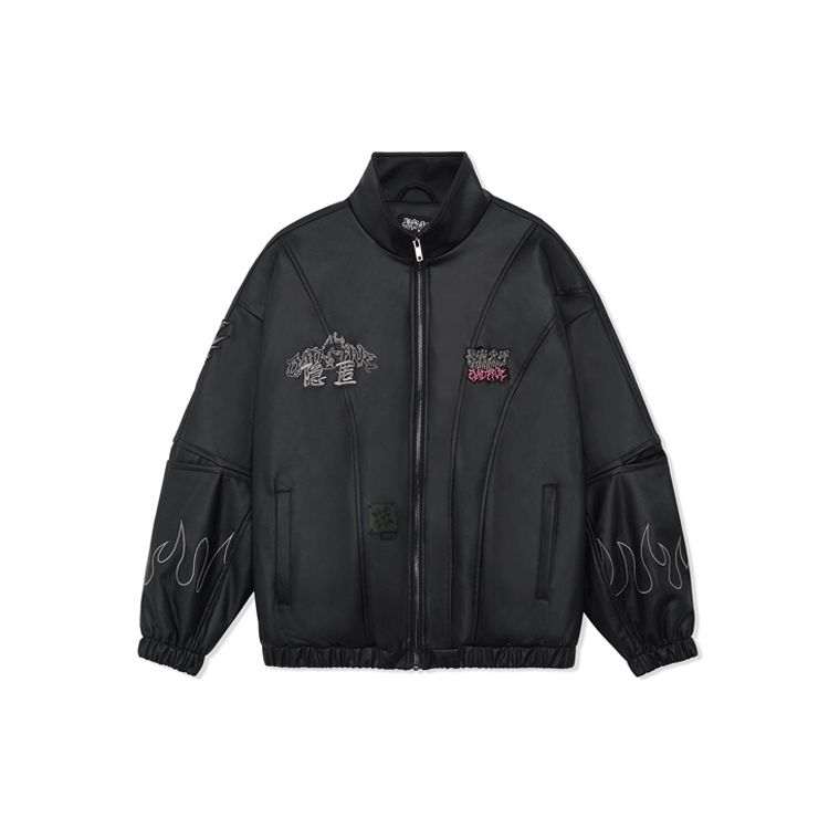 Li Ning X Sta_Group Collaboration Badfive Changan Youth Fun Cartoon Pattern Loose Sports Jacket Unisex Jacket Black AJDR526-1