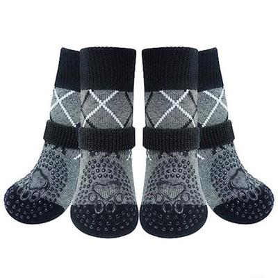 4 Stück/Set Verdickte Rutschfeste Hundesocken Atmungsaktiv Bequem Hundefußschützer Verstellbarer Gestrickter Pfotenschutz für Haustiere