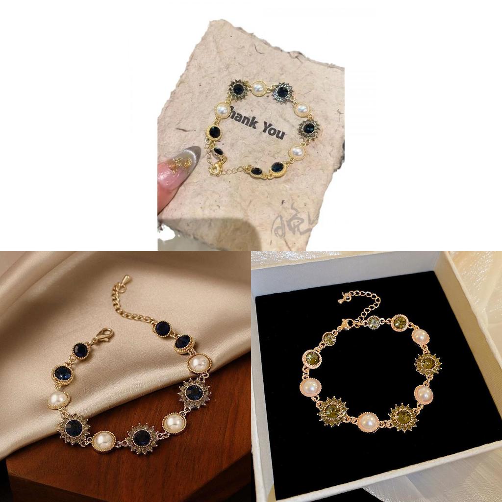 Sonnenthematischer Schmuck Handkette mit Imitationsperlen und funkelnden Strasssteinen für Damen