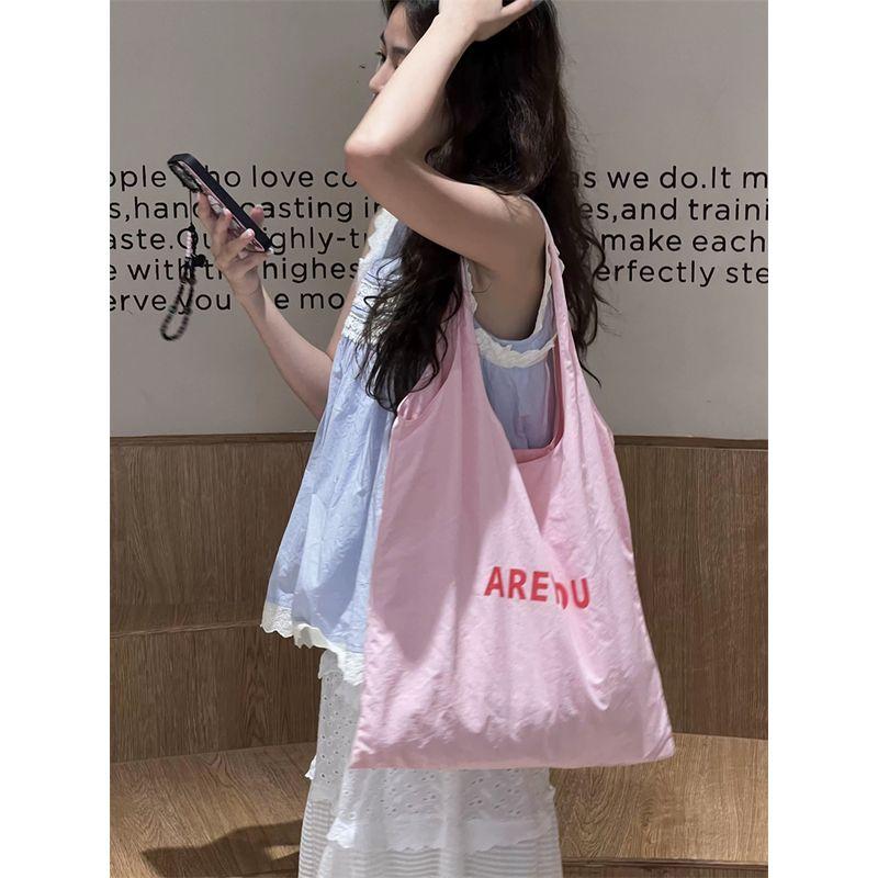 

Korean Series Sweet Style Canvas Bag Women Niche Simple Letters Print Shoulder Bag Commuter Large Capacity Tote Bag Tide Pink