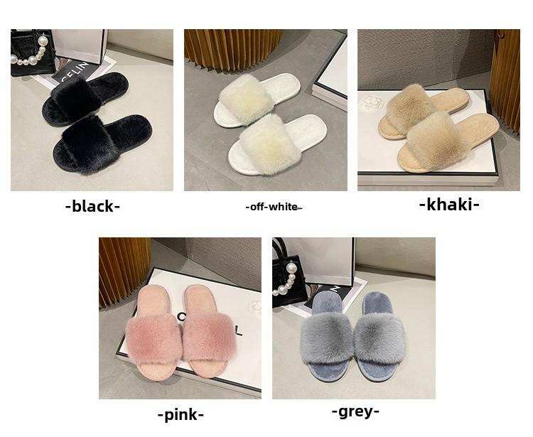 Women's Winter Indoor Cotton Slippers - Large, Warm, Solid Color Fur Design