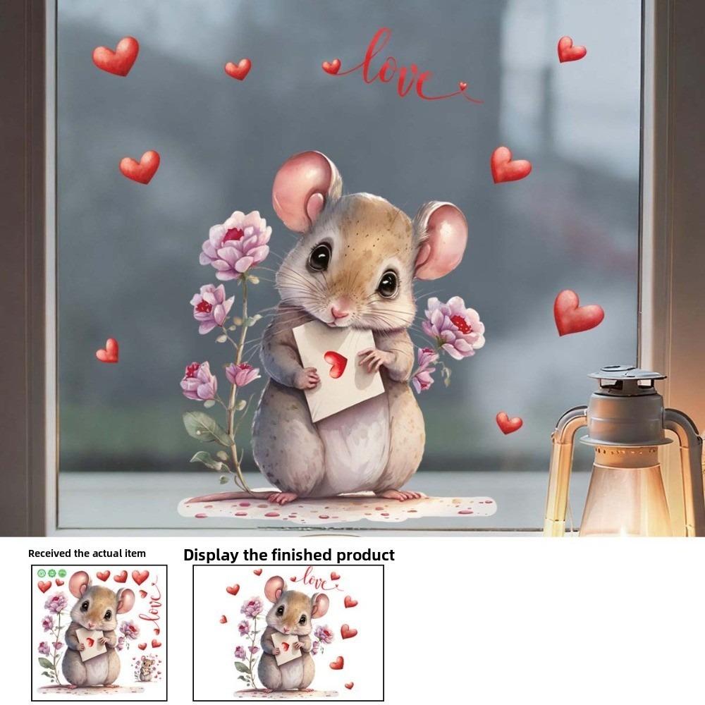 Love Heart Flower Glass Electrostatic Film Cartoon Electrostatic Decal Store StyleD