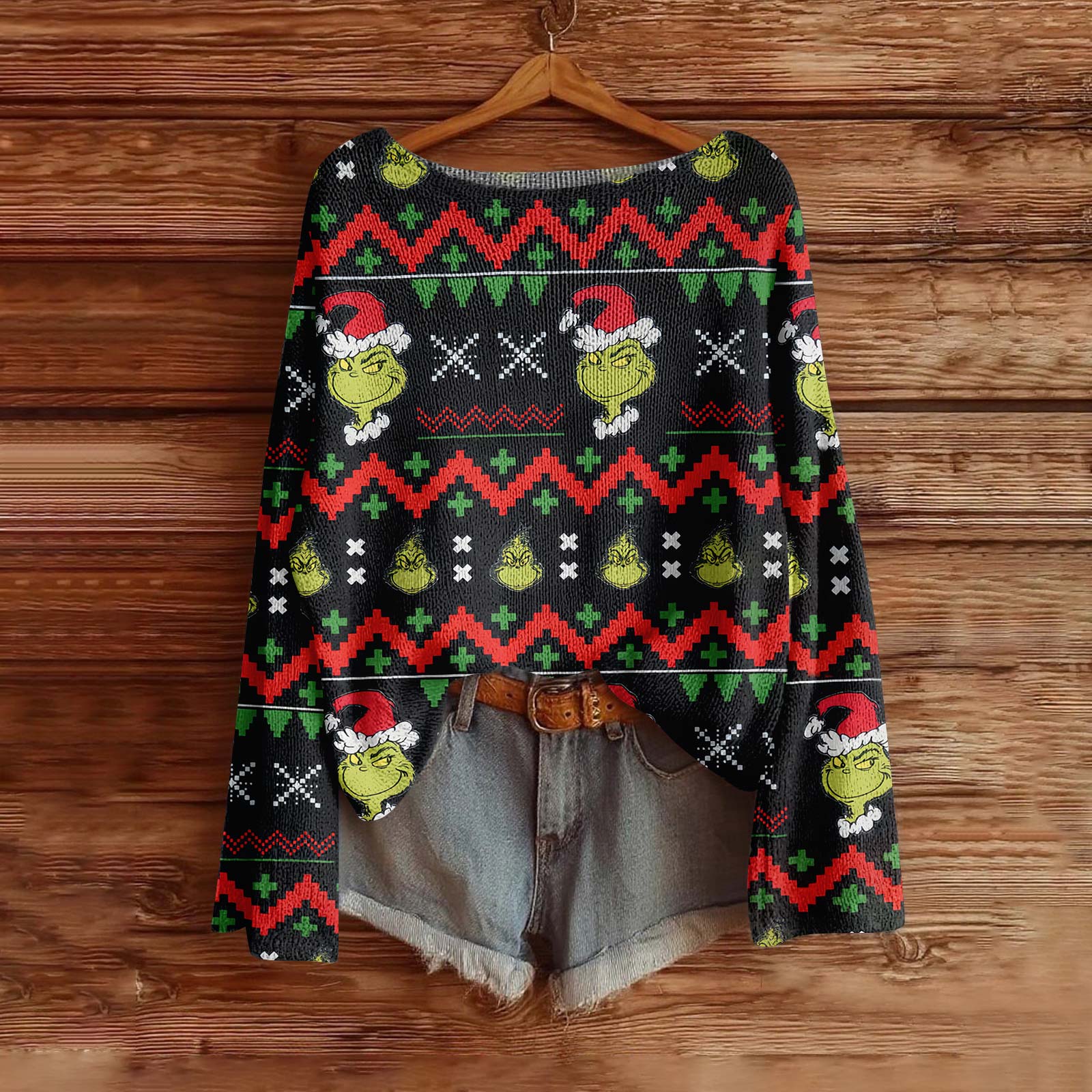 

Женская мода Длинный рукав Рождественский принт Вязаный Длинный рукав На подкладке Длинный рукав L винный