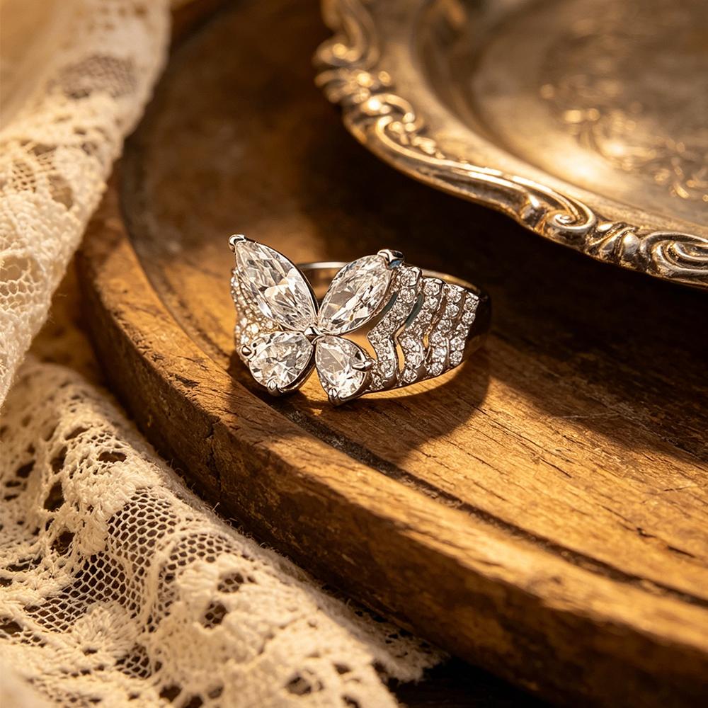 Exquisite Copperbutterfly ring, sparkling cubic zirconia ring, elegant anniversary jewelry gift